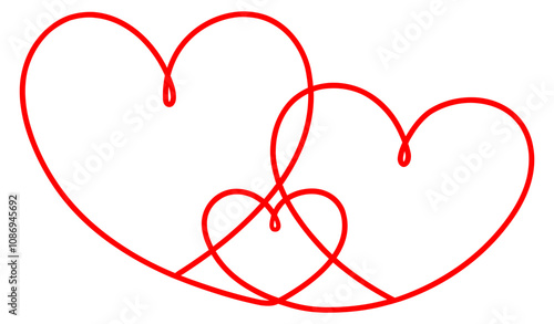 Hearts shapes together continuous line drawing. Family linear symbol concept. Vector illustration isolated on white background.