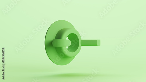 Green bionic hardware bolt screw shape component technology design element neutral monochrome pale light mint tones pastel green background 3d illustration render 