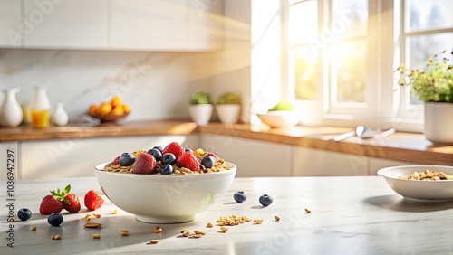Wallpaper Mural A bright and sunny kitchen breakfast scene featuring a bowl of granola with fresh berries Torontodigital.ca