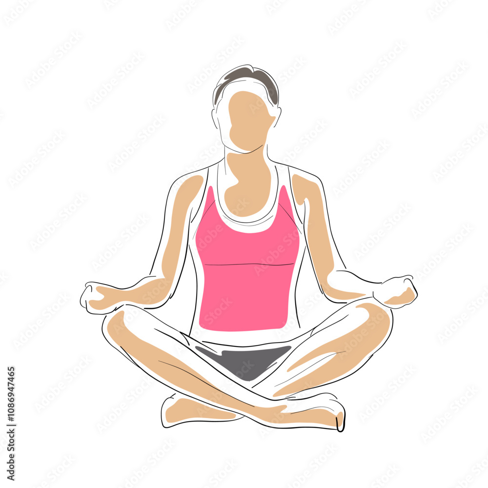 Yoga, woman practicing yoga, basic position. Isolated vector drawing illustration, Yoga, woman practicing yoga, basic position. Isolated vector drawing illustration,