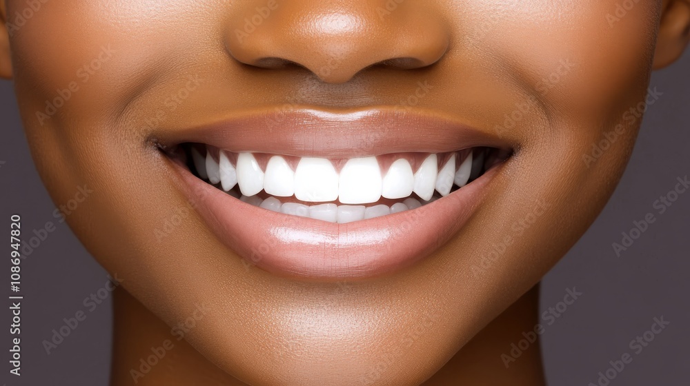 Obraz premium Detailed shot of a person s face smiling while drinking coffee, focus on lips and cup, soft natural light, everyday comfort