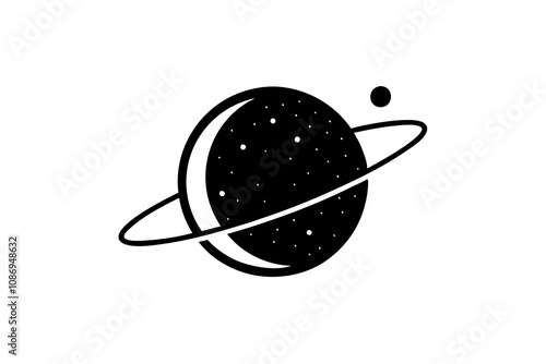 Minimal Planet with Orbiting Moon - Simple Celestial Vector Design