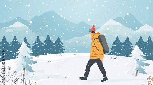 Snowy Adventures: A Tourist Walking Through a Winter Wonderland