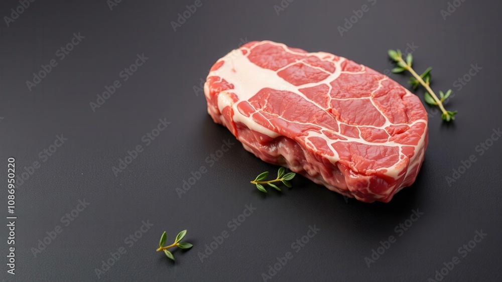 Fresh Raw Beef Steak with Herbs on Dark Background Perfect for Gourmet Cooking Fresh Raw Beef Steak with Herbs on Dark Background Perfect for Gourmet Cooking
