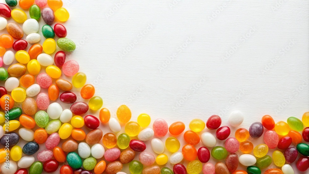 Obraz premium Colorful Candy Border on White Background Perfect for Sweet Treats and Festive Designs