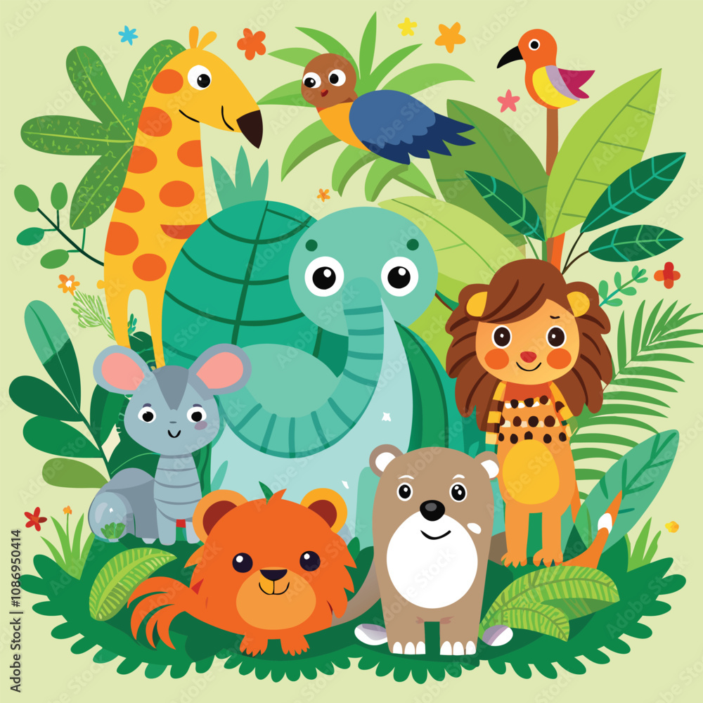 Naklejka premium set of animals seamless pattern with animals