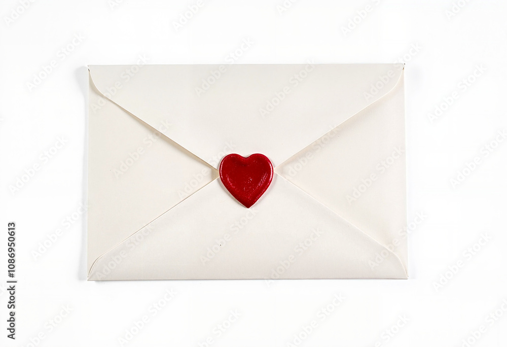 Elegant white envelope with red heart wax seal on white background, symbolizing love, romance, and heartfelt messages. For Valentine's Day, weddings, anniversaries, and romantic communication concepts Elegant white envelope with red heart wax seal on white background, symbolizing love, romance, and heartfelt messages. For Valentine's Day, weddings, anniversaries, and romantic communication concepts