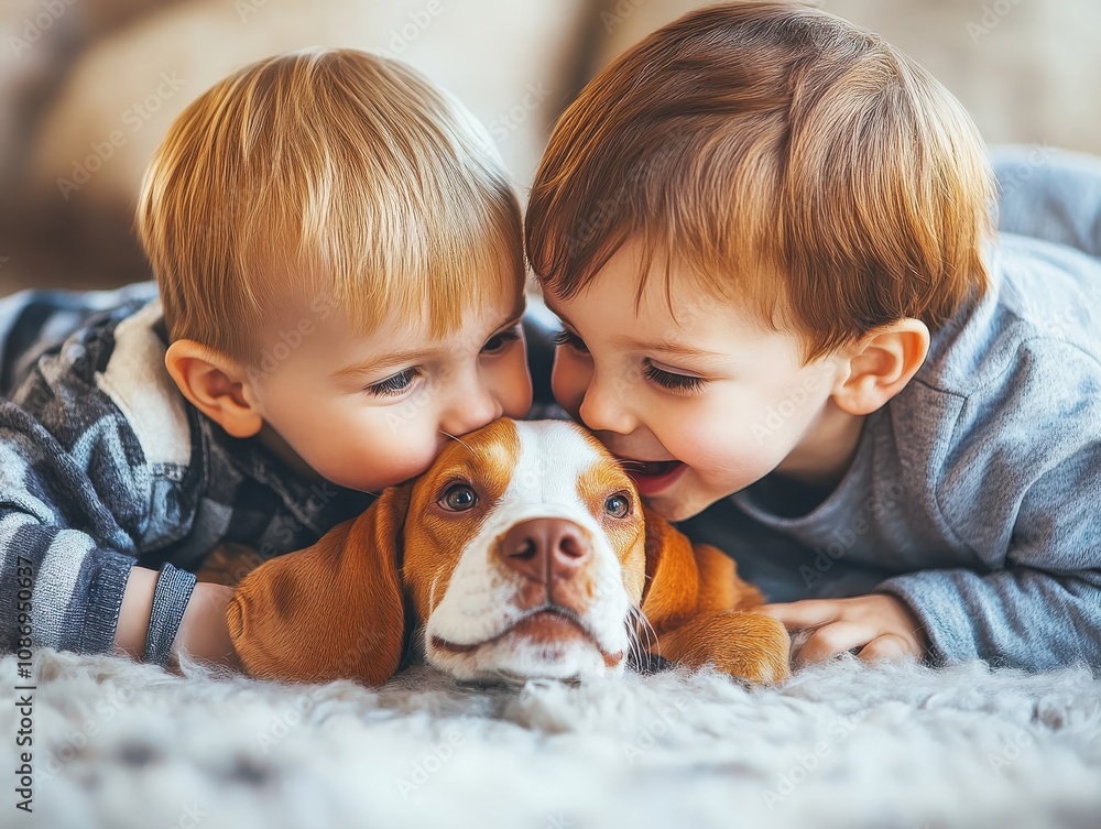 Candid shot of a family playing with their pet in a sunlit living room, natural interactions, unposed and heartfelt connections Candid shot of a family playing with their pet in a sunlit living room, natural interactions, unposed and heartfelt connections