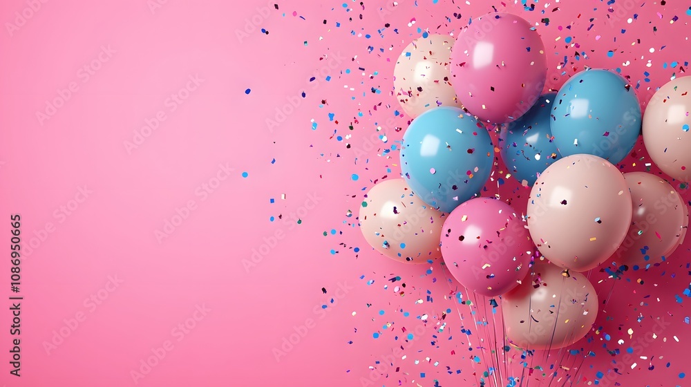 A vibrant collection of balloons in various colors floats against a playful pink backdrop, celebrating joy and festivity. Perfect for birthdays, parties, and cheerful events. A vibrant collection of balloons in various colors floats against a playful pink backdrop, celebrating joy and festivity. Perfect for birthdays, parties, and cheerful events.