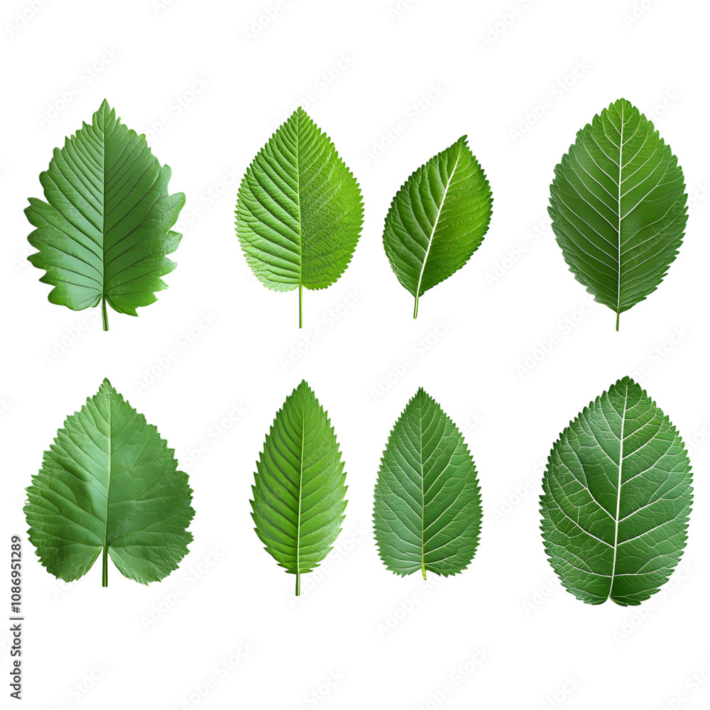 Set of Green 3D Leaves Isolated on White Background Set of Green 3D Leaves Isolated on White Background