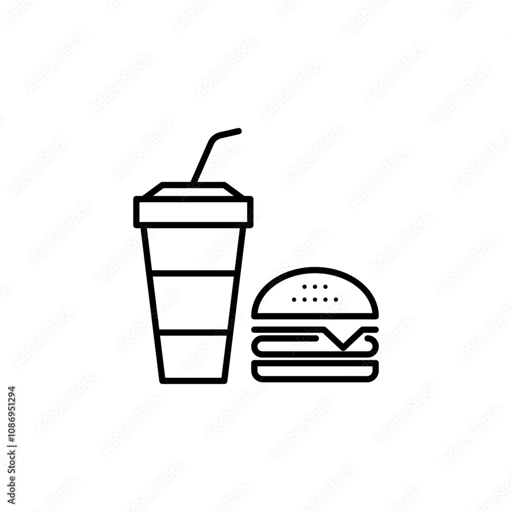 Outline icon of a burger, drink, and fries, ideal for food, dining, and fast-food themes Outline icon of a burger, drink, and fries, ideal for food, dining, and fast-food themes