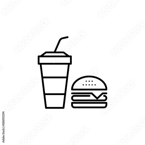 Outline icon of a burger, drink, and fries, ideal for food, dining, and fast-food themes