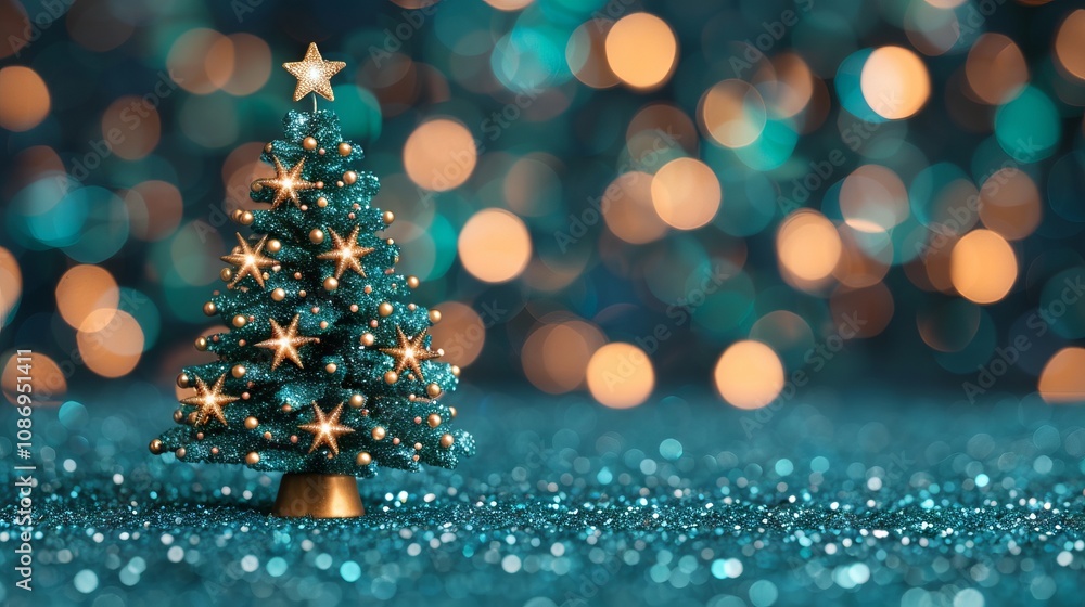 Festive Christmas tree with glowing decorations. Festive Christmas tree with glowing decorations.