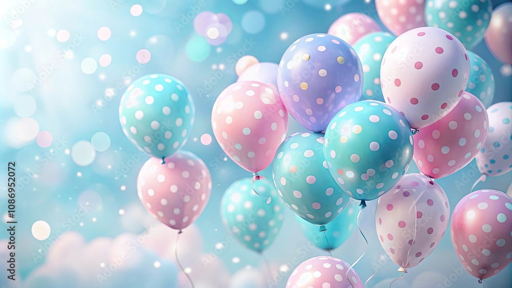 Pastel Polka Dot Balloons Floating in a Dreamy Sky Pastel Polka Dot Balloons Floating in a Dreamy Sky