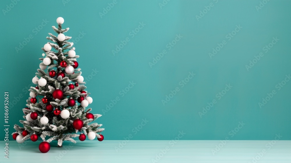 Festive Christmas tree with red and white decorations. Festive Christmas tree with red and white decorations.