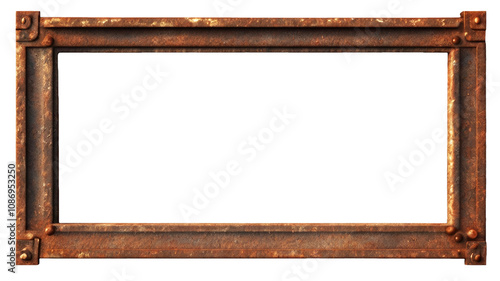 Old rusty iron wide frame wide frame on white and transparent background. PNG.