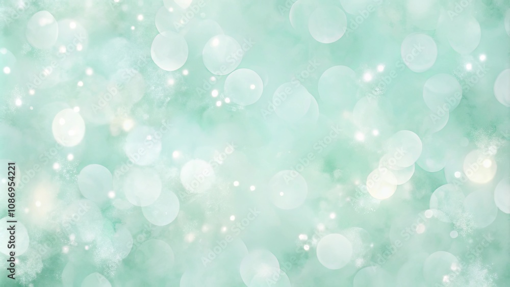 Abstract Mint Green Bokeh Background with Sparkling Lights and Soft Texture
