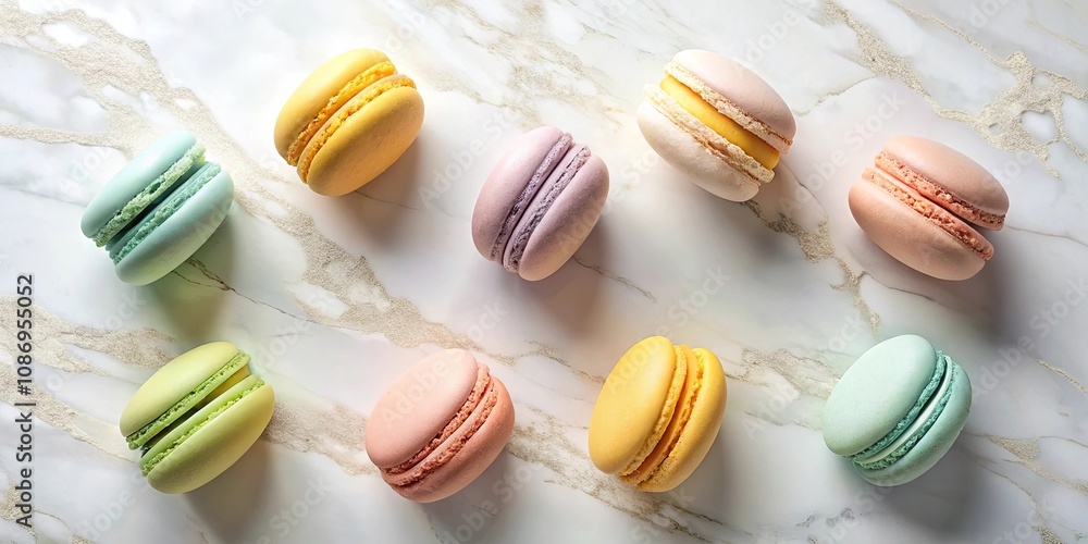 Pastel Macarons Arranged on a Marble Surface for a Delightful Culinary Image Pastel Macarons Arranged on a Marble Surface for a Delightful Culinary Image