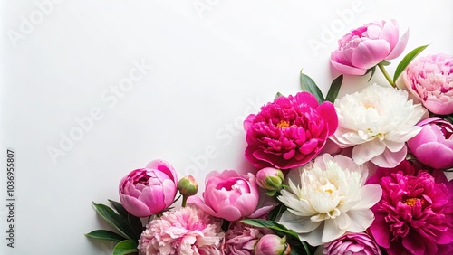 A Delicate Arrangement of Pink and White Peonies on a White Background