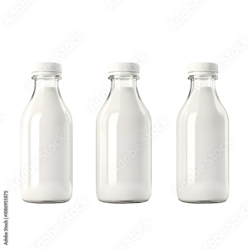 Set of three Milk Bottle Isolated on White Background