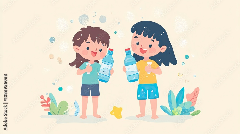 cartoon image of thirsty person with water bottle for product advertisement. cartoon image of thirsty person with water bottle for product advertisement.