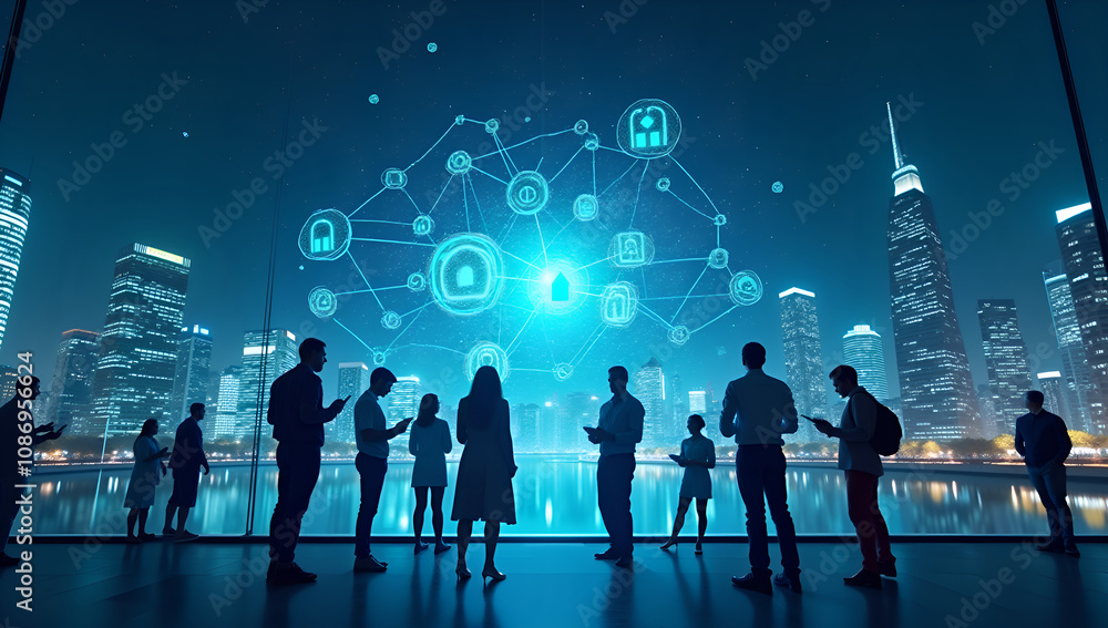 Obraz premium Global Transactions in a Blockchain City