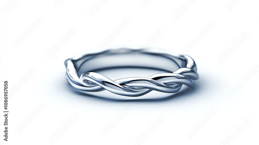 Elegant silver braided ring on white isolated background. Elegant silver braided ring on white isolated background.