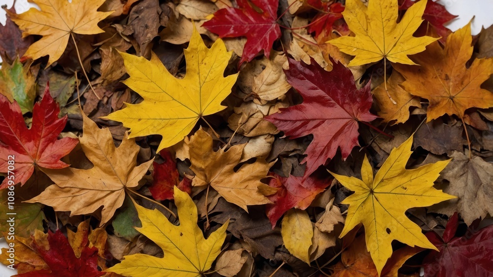 Autumn maple leaves pile on white background Autumn maple leaves pile on white background