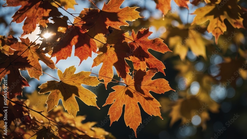 Autumn maple leaves swaying in sunlit breeze Autumn maple leaves swaying in sunlit breeze