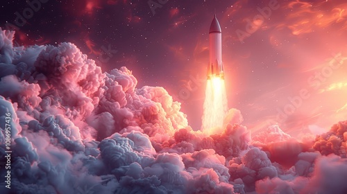 Rocket Launch Scene Symbolizing Innovation and Growth in Startup Ecosystem