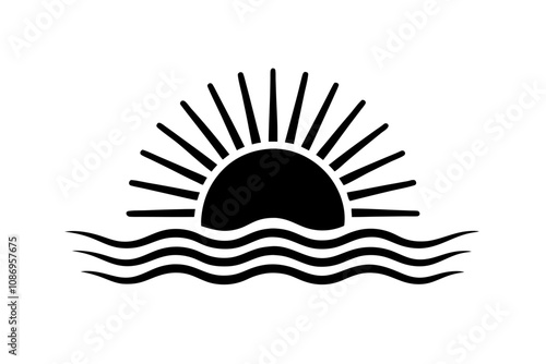 Minimal Sun and Waves Design - Sunrise Silhouette Vector Art