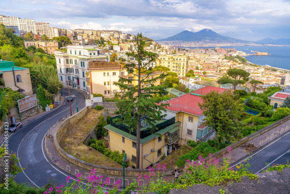 Panoramic view of Naples with Vesuvius mount