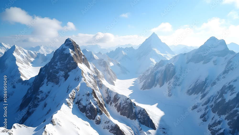 Ethereal Clouds and Sunlight Over Snowy Mountains Ethereal Clouds and Sunlight Over Snowy Mountains