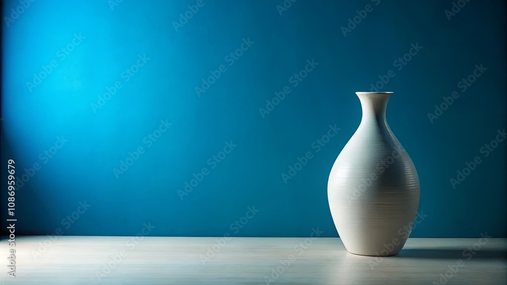 Elegant white ceramic vase on a light wooden surface against a teal background Elegant white ceramic vase on a light wooden surface against a teal background