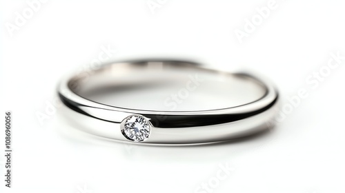 Elegant silver ring with a sparkling diamond on a white isolated background.