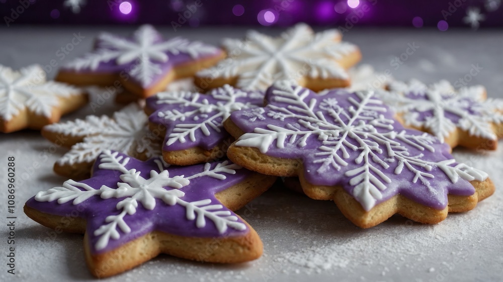 Fototapeta premium Christmas cookies with purple star and snowflake design