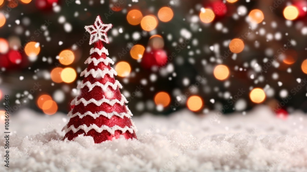 Miniature red Christmas tree in the snow. Miniature red Christmas tree in the snow.