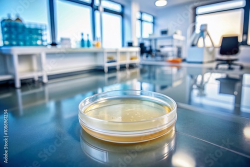 Close-Up of Cetyl Esters Wax in a Petri Dish with Plastic Lid on Laboratory Table Showcasing Scientific Research and Experimentation in a Clean, Modern Lab Environment photo