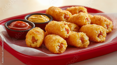 Crispy Fried Cheese Curds with Ketchup and Mustard