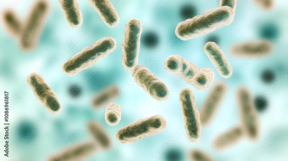 Microscopic view of beneficial bacteria thriving in a controlled environment. The scene symbolizes the importance of microbiome balance and its role in health. Microscopic view of beneficial bacteria thriving in a controlled environment. The scene symbolizes the importance of microbiome balance and its role in health.