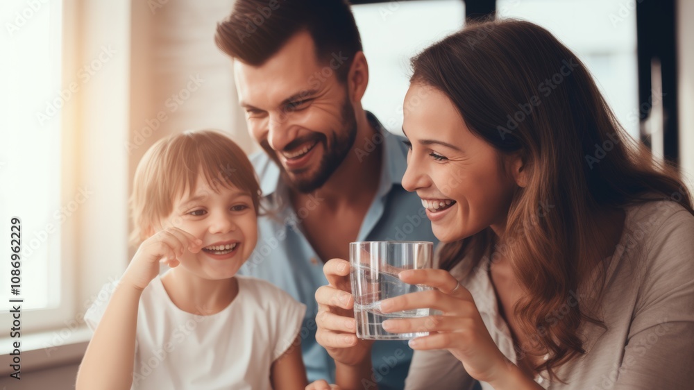 Happy young couple enjoying quality time with their child at home while sharing laughter and lessons during a bright afternoon Happy young couple enjoying quality time with their child at home while sharing laughter and lessons during a bright afternoon