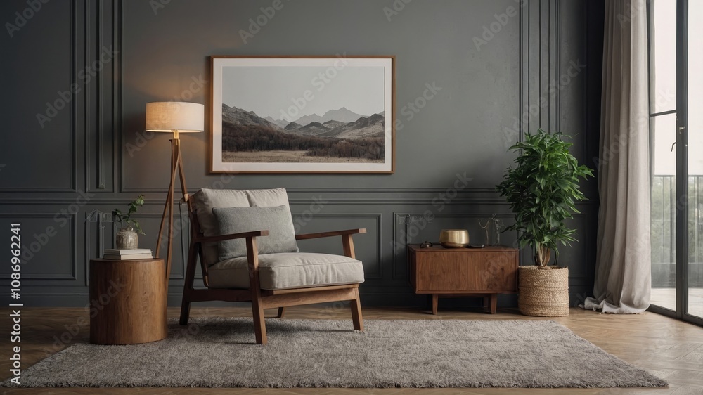 Cozy living room interior with armchair and commode Cozy living room interior with armchair and commode