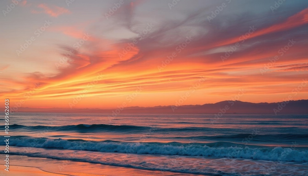 view of a beach with waves and a sunset view of a beach with waves and a sunset