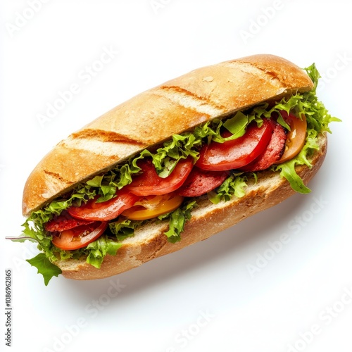 sub sandwich top view full length isolated on white background