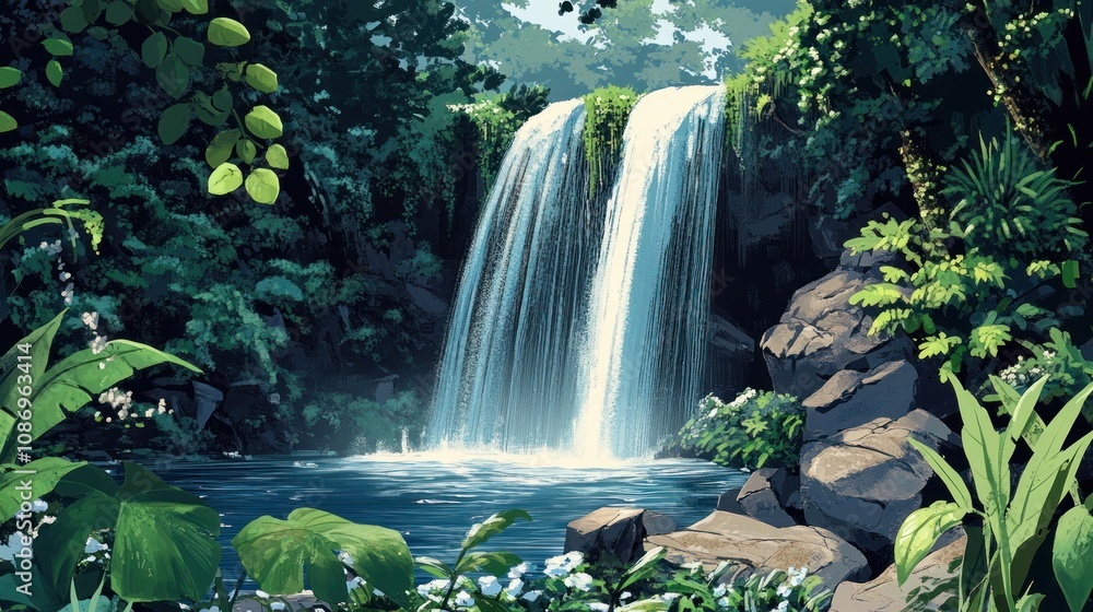 Naklejka premium Waterfall in the Forest