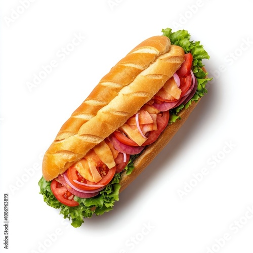 sub sandwich top view full length isolated on white background