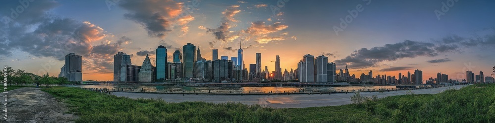 New York City Skyline at Sunset: A Stunning Urban Landmark View of America's Iconic Buildings and Streets New York City Skyline at Sunset: A Stunning Urban Landmark View of America's Iconic Buildings and Streets