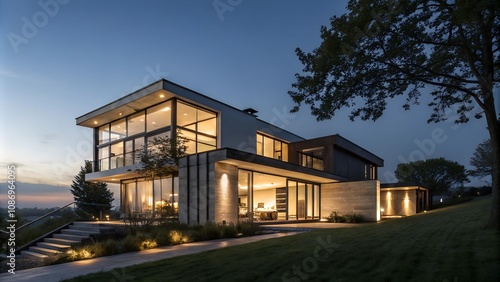 Amazing modern contemporary style architecture house at dusk