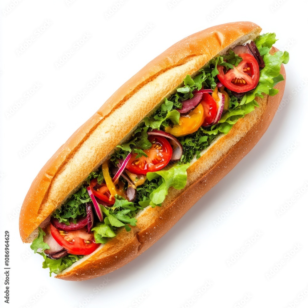 sub sandwich top view full length isolated on white background sub sandwich top view full length isolated on white background