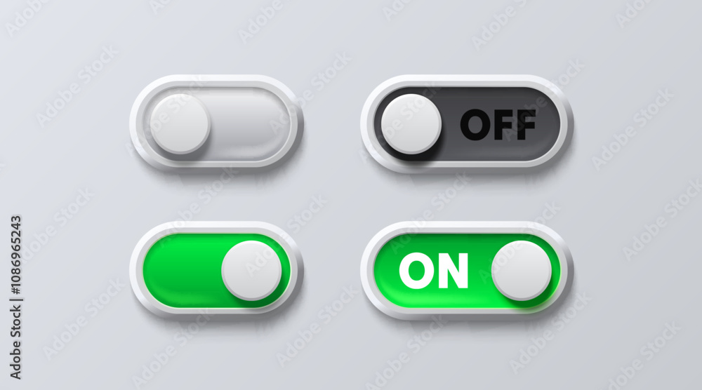 On off switch button ui isolated white background. Vector On off switch button ui isolated white background. Vector
